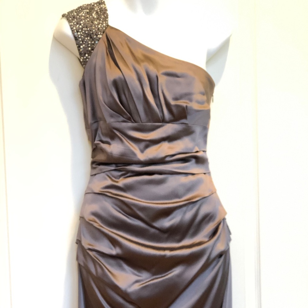 Satin dress one beaded shoulder